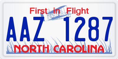 NC license plate AAZ1287