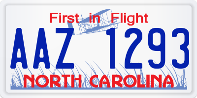 NC license plate AAZ1293