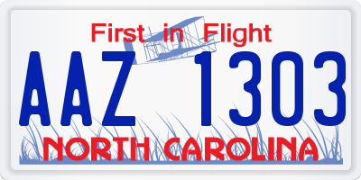 NC license plate AAZ1303