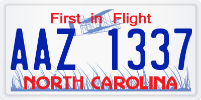 NC license plate AAZ1337