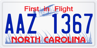 NC license plate AAZ1367