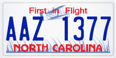 NC license plate AAZ1377