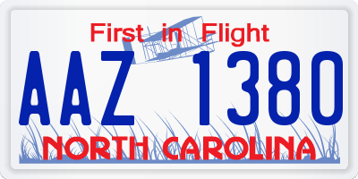 NC license plate AAZ1380