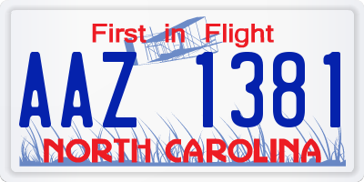 NC license plate AAZ1381