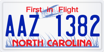 NC license plate AAZ1382