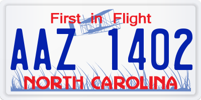NC license plate AAZ1402