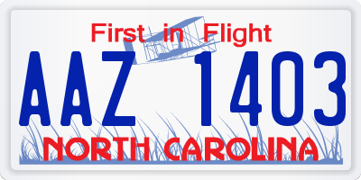 NC license plate AAZ1403
