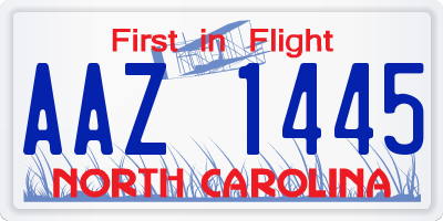 NC license plate AAZ1445