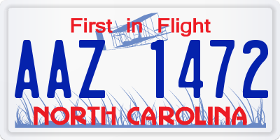 NC license plate AAZ1472