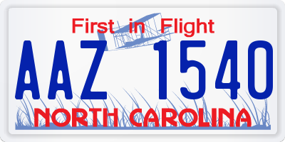 NC license plate AAZ1540