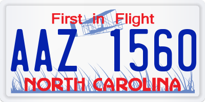 NC license plate AAZ1560