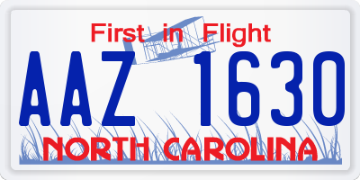 NC license plate AAZ1630