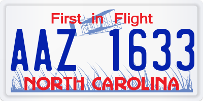NC license plate AAZ1633