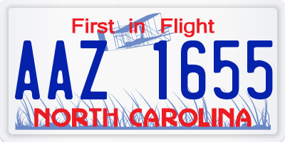 NC license plate AAZ1655