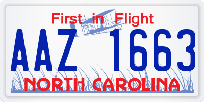 NC license plate AAZ1663