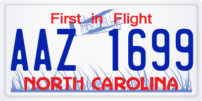 NC license plate AAZ1699