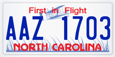 NC license plate AAZ1703