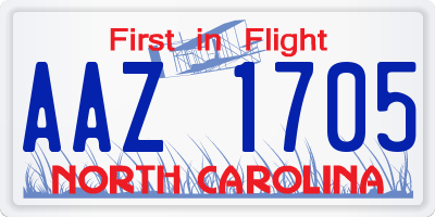 NC license plate AAZ1705