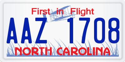 NC license plate AAZ1708