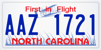 NC license plate AAZ1721
