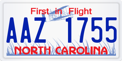 NC license plate AAZ1755