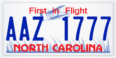 NC license plate AAZ1777