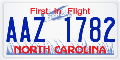 NC license plate AAZ1782