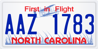 NC license plate AAZ1783