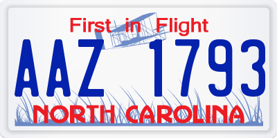 NC license plate AAZ1793