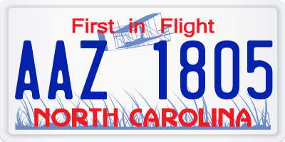 NC license plate AAZ1805