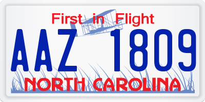 NC license plate AAZ1809