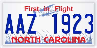 NC license plate AAZ1923