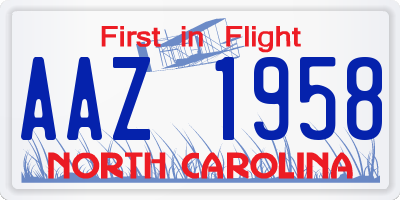 NC license plate AAZ1958