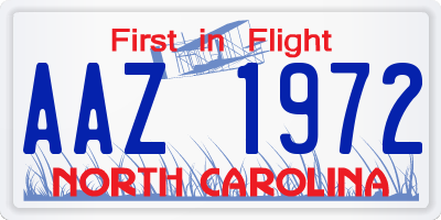 NC license plate AAZ1972