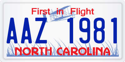 NC license plate AAZ1981