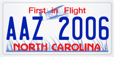 NC license plate AAZ2006