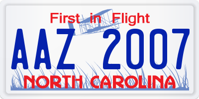 NC license plate AAZ2007