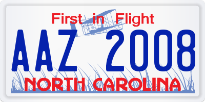 NC license plate AAZ2008