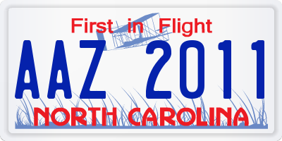 NC license plate AAZ2011
