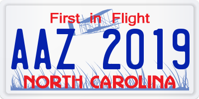 NC license plate AAZ2019
