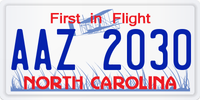 NC license plate AAZ2030