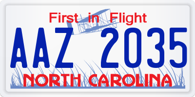 NC license plate AAZ2035