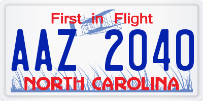 NC license plate AAZ2040
