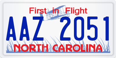 NC license plate AAZ2051