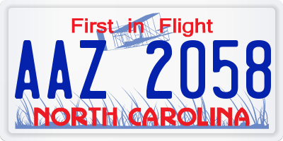 NC license plate AAZ2058