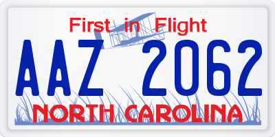 NC license plate AAZ2062