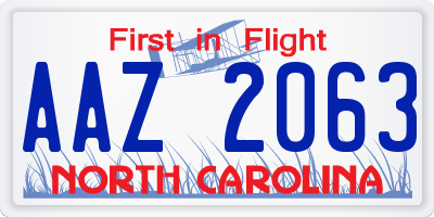 NC license plate AAZ2063