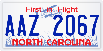 NC license plate AAZ2067