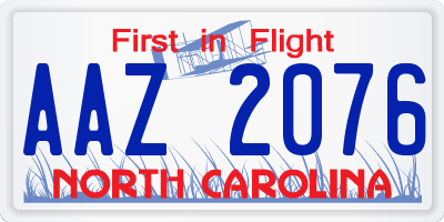 NC license plate AAZ2076