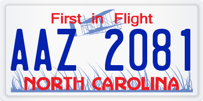 NC license plate AAZ2081